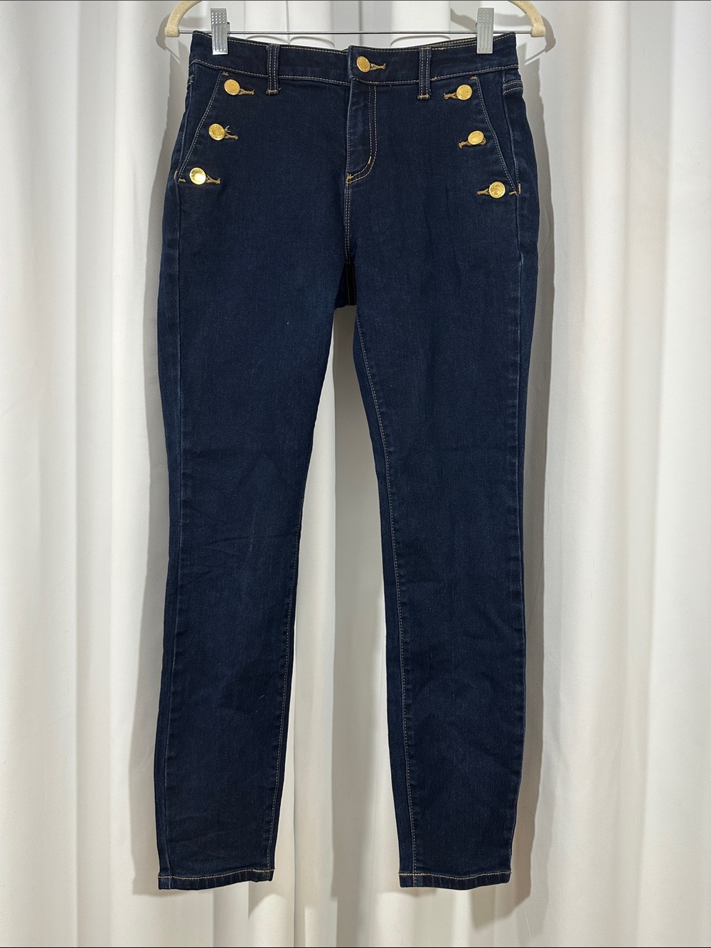 Michael Kors Sailor Button Skinny Jeans Size 2 Dark Wash Stretch Denim